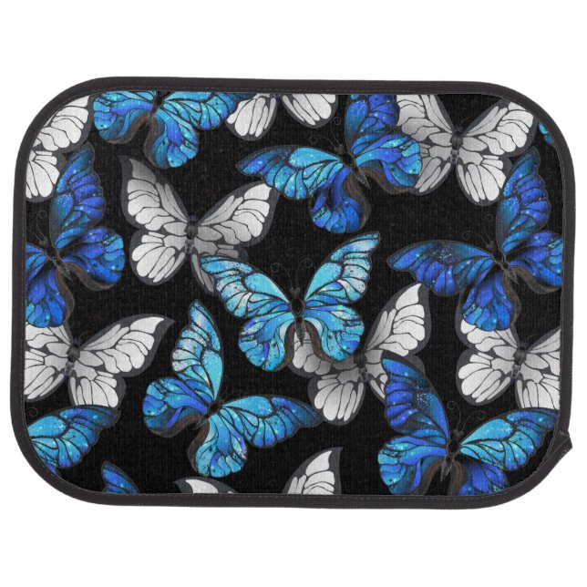 Dark Seamless Pattern with Blue Butterflies Morpho Car Floor Mat (Rear)