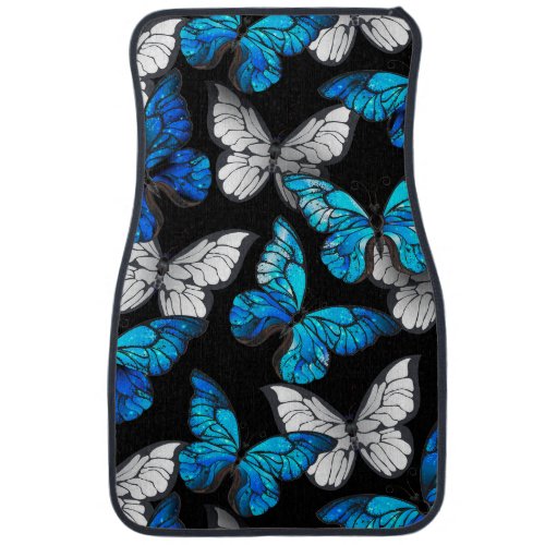 Dark Seamless Pattern with Blue Butterflies Morpho Car Floor Mat