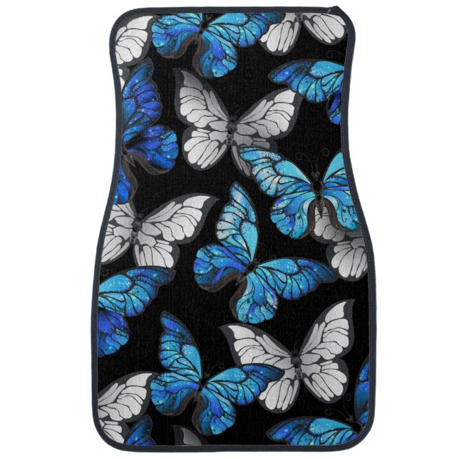 Dark Seamless Pattern with Blue Butterflies Morpho Car Floor Mat (Front)