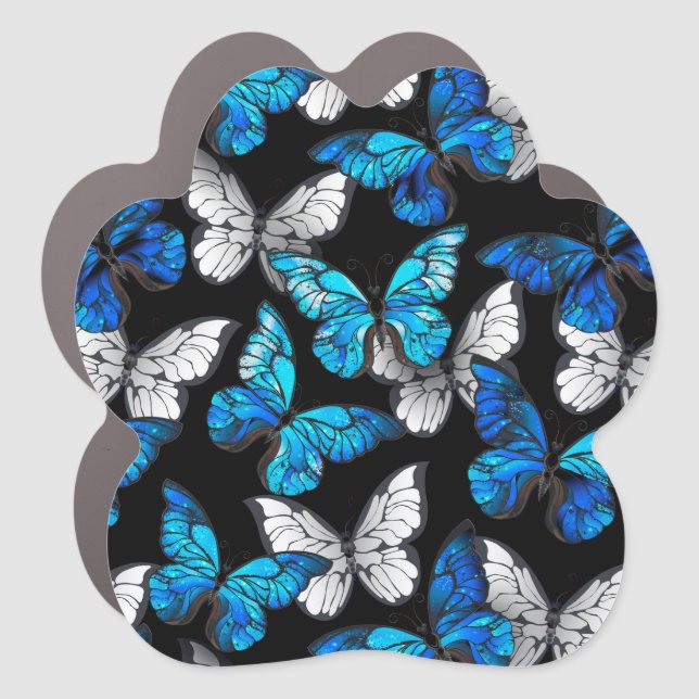 Dark Seamless Pattern with Blue Butterflies Morpho Car Magnet (Front)