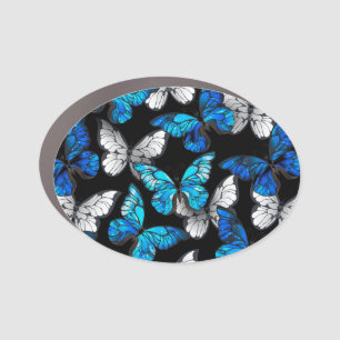 Dark Seamless Pattern with Blue Butterflies Morpho Car Magnet