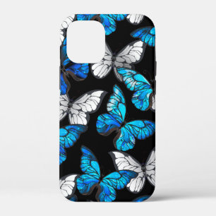 Dark Seamless Pattern with Blue Butterflies Morpho iPhone 12 Mini Case