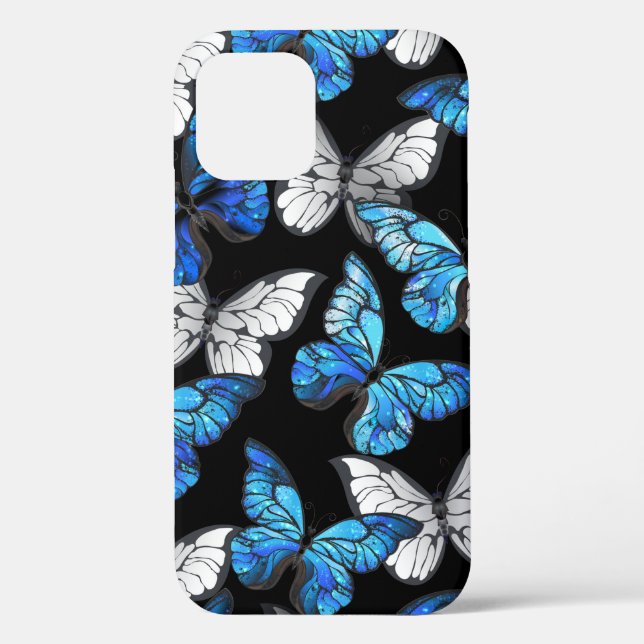 Dark Seamless Pattern with Blue Butterflies Morpho Case-Mate iPhone Case (Back)
