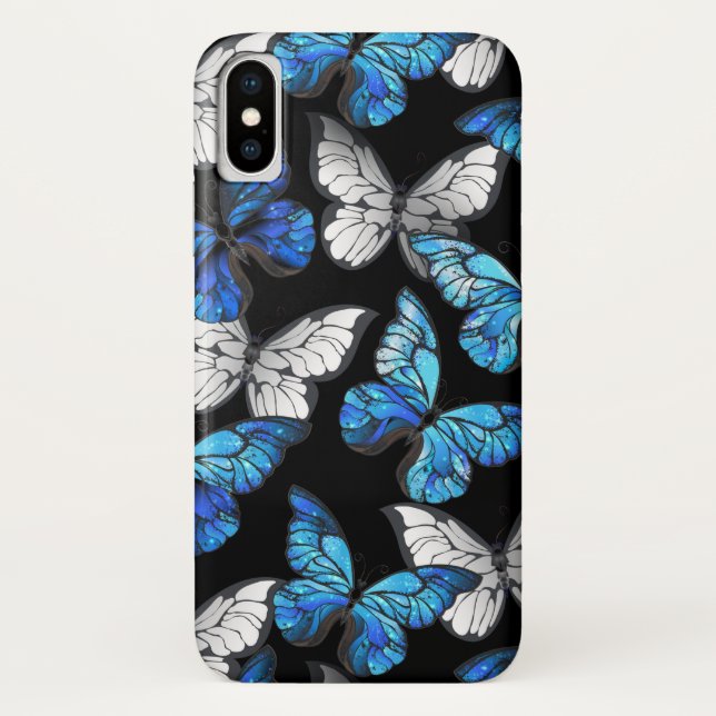 Dark Seamless Pattern with Blue Butterflies Morpho Case-Mate iPhone Case (Back)
