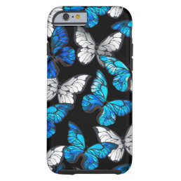 Dark Seamless Pattern with Blue Butterflies Morpho Tough iPhone 6 Case