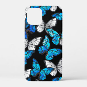 Dark Seamless Pattern with Blue Butterflies Morpho iPhone 12 Mini Case
