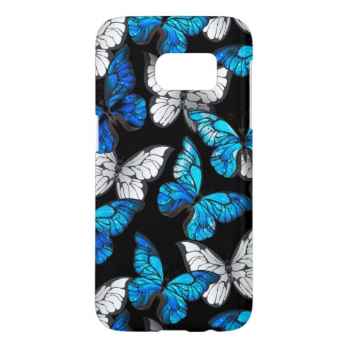 Dark Seamless Pattern with Blue Butterflies Morpho Samsung Galaxy S7 Case