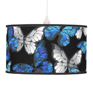 Dark Seamless Pattern with Blue Butterflies Morpho Ceiling Lamp