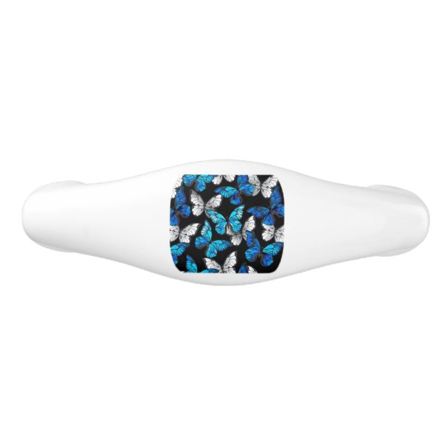 Dark Seamless Pattern with Blue Butterflies Morpho Ceramic Drawer Pull (Front)