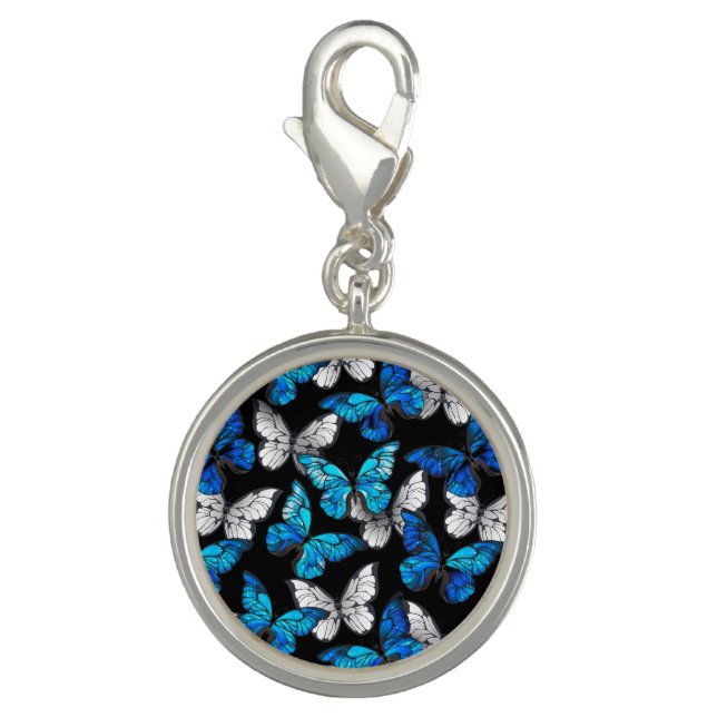 Dark Seamless Pattern with Blue Butterflies Morpho Charm (Front)