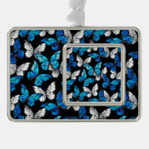 Dark Seamless Pattern with Blue Butterflies Morpho Christmas Ornament