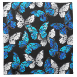 Dark Seamless Pattern with Blue Butterflies Morpho Cloth Napkin