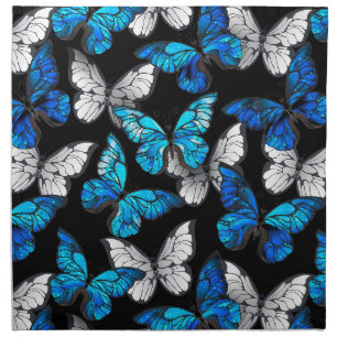 Dark Seamless Pattern with Blue Butterflies Morpho Cloth Napkin