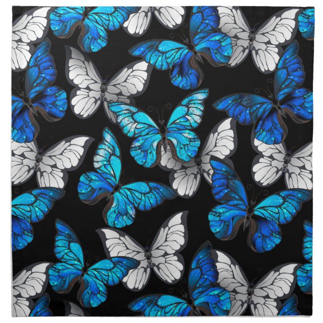 Dark Seamless Pattern with Blue Butterflies Morpho Cloth Napkin (Front)