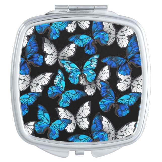 Dark Seamless Pattern with Blue Butterflies Morpho Compact Mirror (Front)