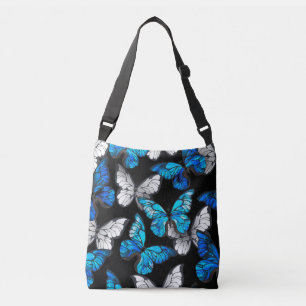 Dark Seamless Pattern with Blue Butterflies Morpho Crossbody Bag