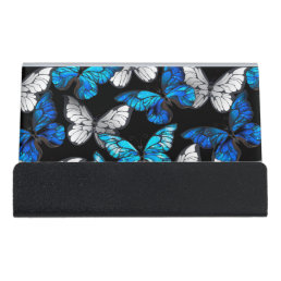 Dark Seamless Pattern with Blue Butterflies Morpho Desk Business Card Holder