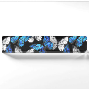 Dark Seamless Pattern with Blue Butterflies Morpho Desk Name Plate