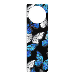 Dark Seamless Pattern with Blue Butterflies Morpho Door Hanger