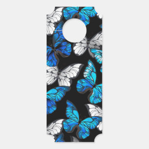 Dark Seamless Pattern with Blue Butterflies Morpho Door Hanger