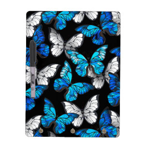 Dark Seamless Pattern with Blue Butterflies Morpho Dry Erase Board