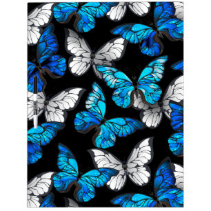Dark Seamless Pattern with Blue Butterflies Morpho Dry Erase Board
