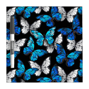 Dark Seamless Pattern with Blue Butterflies Morpho Dry Erase Board
