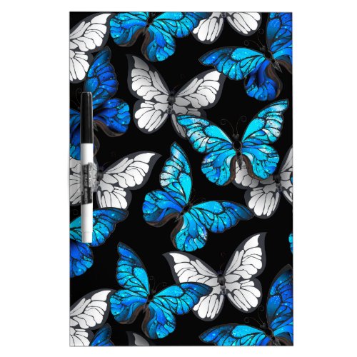 Dark Seamless Pattern with Blue Butterflies Morpho Dry Erase Board