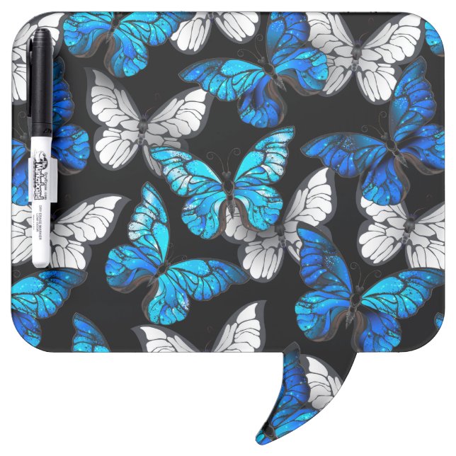 Dark Seamless Pattern with Blue Butterflies Morpho Dry Erase Board (Front)