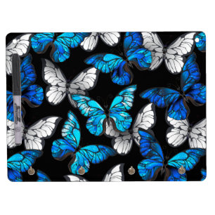Dark Seamless Pattern with Blue Butterflies Morpho Dry Erase Board With Keychain Holder