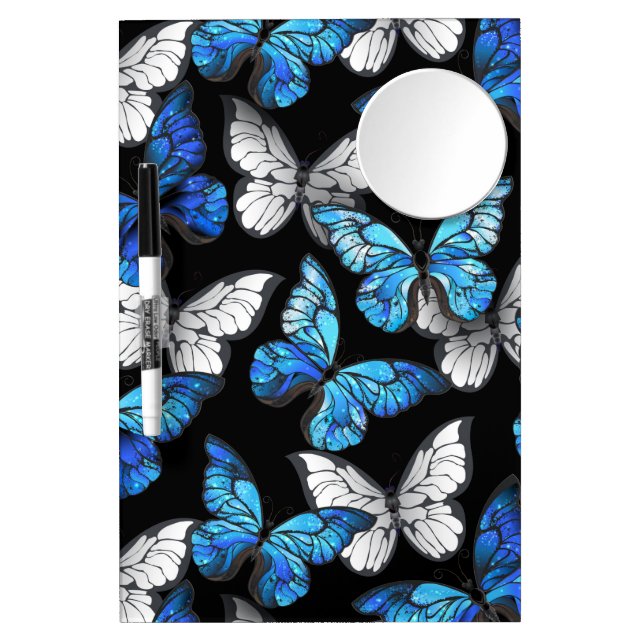 Dark Seamless Pattern with Blue Butterflies Morpho Dry Erase Board With Mirror (Front)