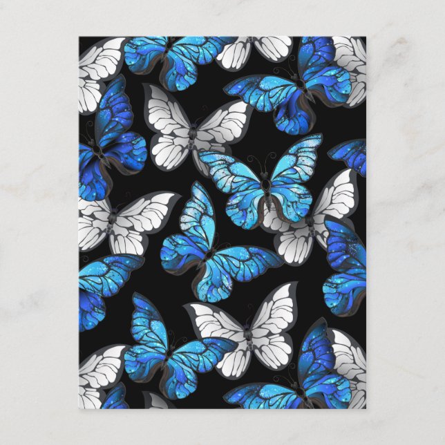 Dark Seamless Pattern with Blue Butterflies Morpho Enclosure Card (Front)