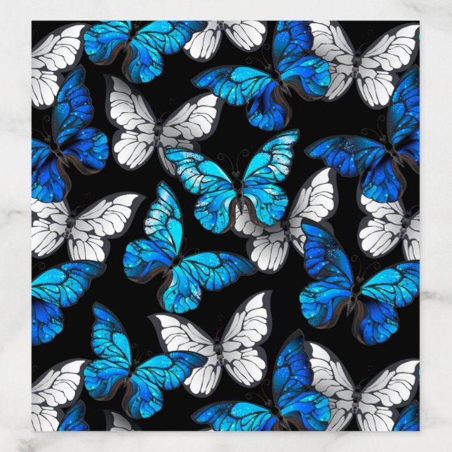 Dark Seamless Pattern with Blue Butterflies Morpho Envelope Liner (Design)