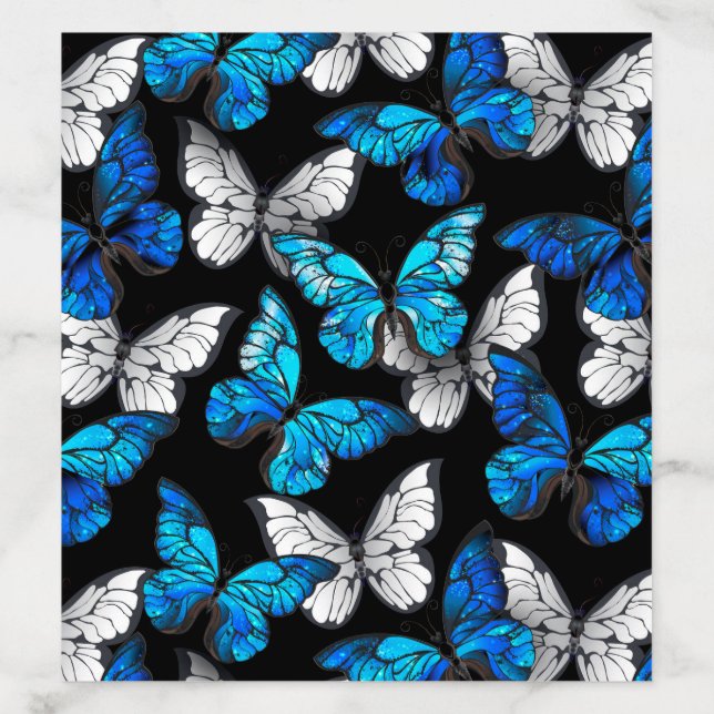 Dark Seamless Pattern with Blue Butterflies Morpho Envelope Liner (Design)