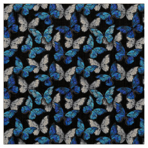 Dark Seamless Pattern with Blue Butterflies Morpho Fabric