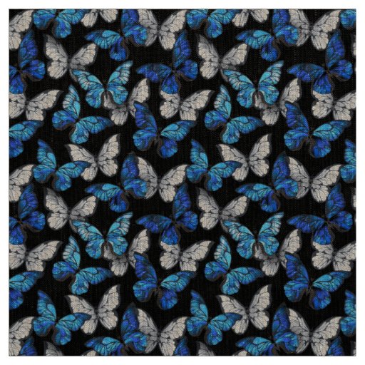 Dark Seamless Pattern with Blue Butterflies Morpho Fabric