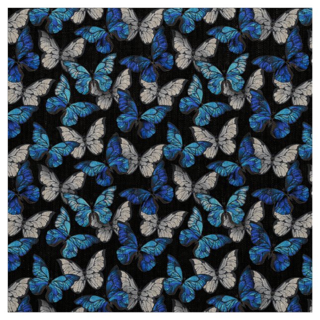 Dark Seamless Pattern with Blue Butterflies Morpho Fabric (Swatch)