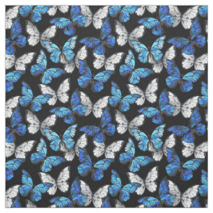 Dark Seamless Pattern with Blue Butterflies Morpho Fabric
