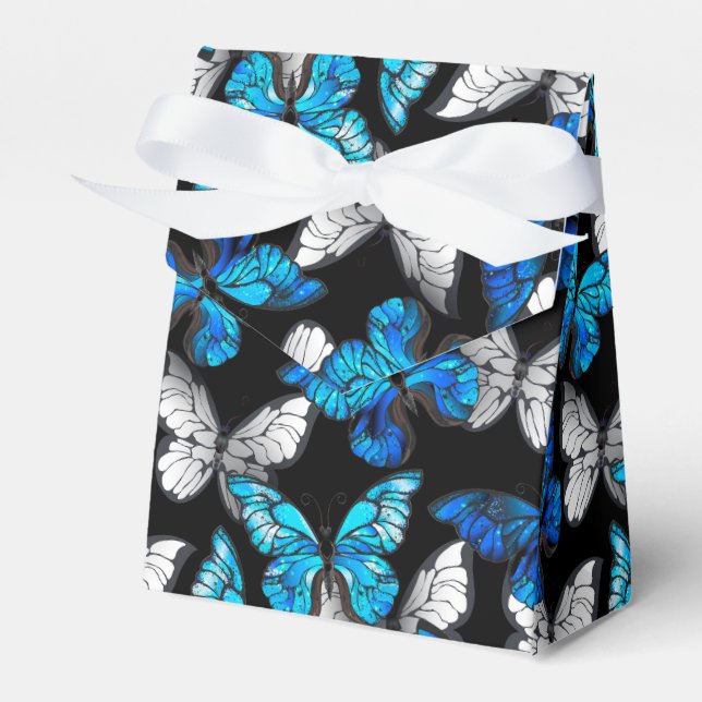 Dark Seamless Pattern with Blue Butterflies Morpho Favor Boxes (Front Side)