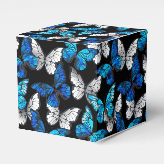 Dark Seamless Pattern with Blue Butterflies Morpho Favor Boxes (Front Side)