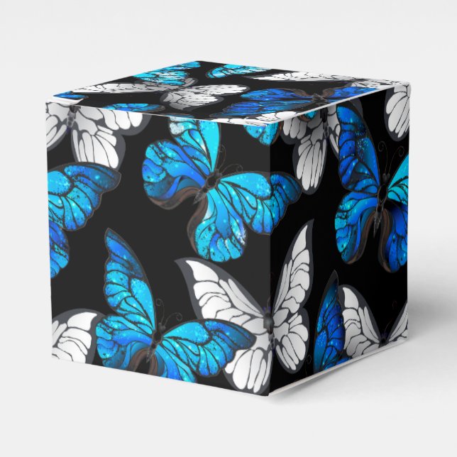 Dark Seamless Pattern with Blue Butterflies Morpho Favor Boxes (Front Side)