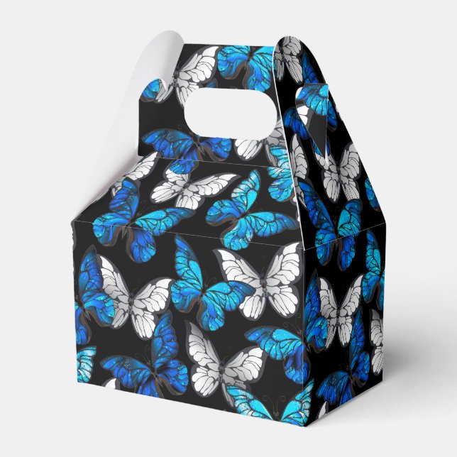 Dark Seamless Pattern with Blue Butterflies Morpho Favor Boxes (Front Side)