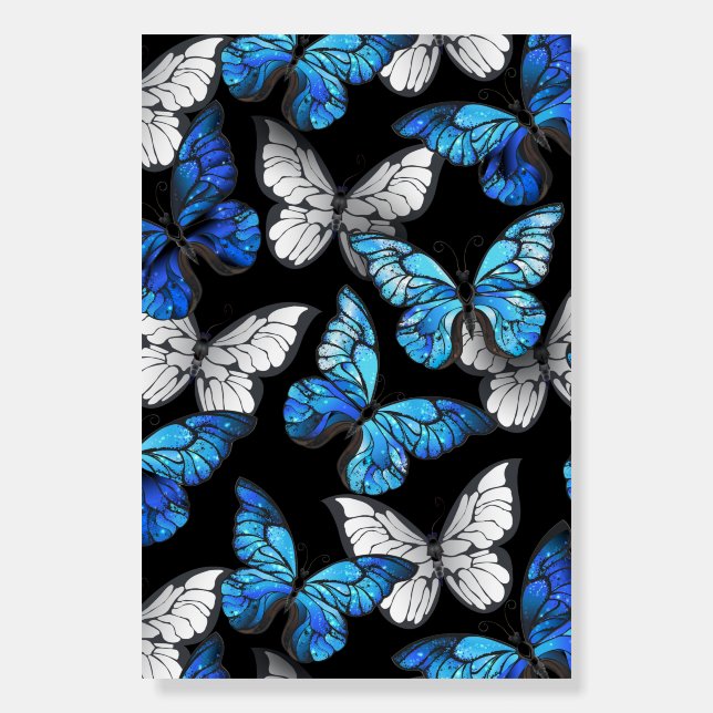 Dark Seamless Pattern with Blue Butterflies Morpho Foam Board (Front)