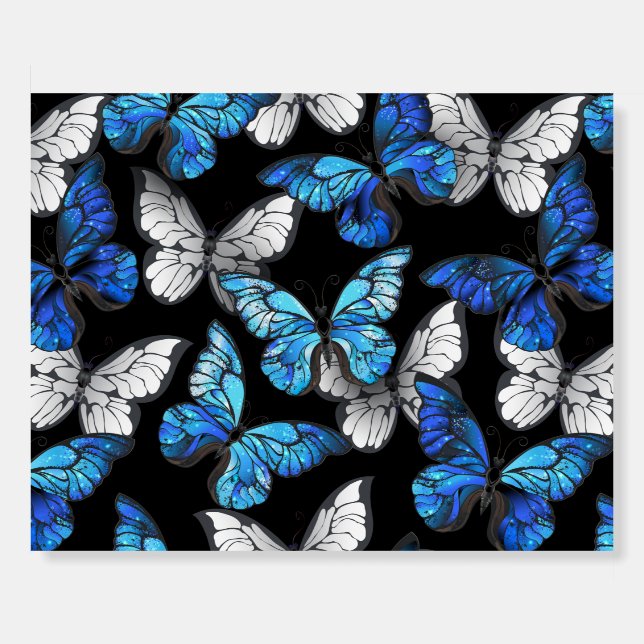Dark Seamless Pattern with Blue Butterflies Morpho Foam Board (Front)