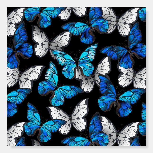 Dark Seamless Pattern with Blue Butterflies Morpho Foam Board (Front)