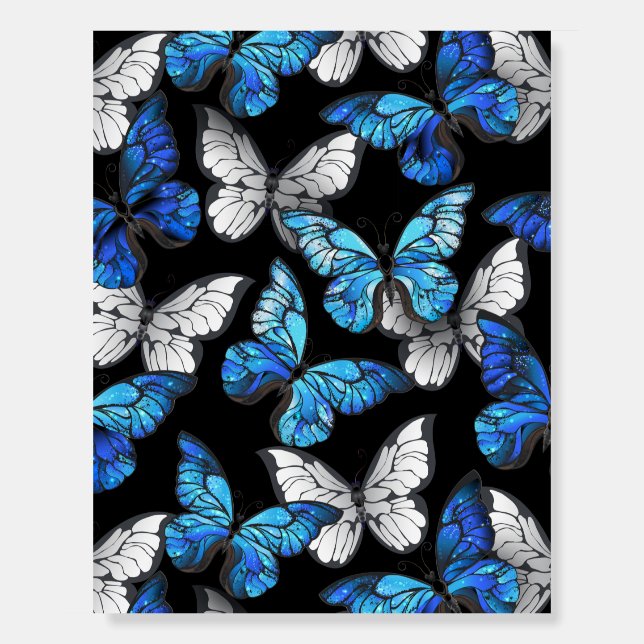 Dark Seamless Pattern with Blue Butterflies Morpho Foam Board (Front)
