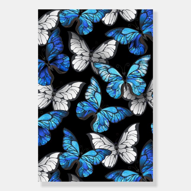 Dark Seamless Pattern with Blue Butterflies Morpho Foam Board (Front)