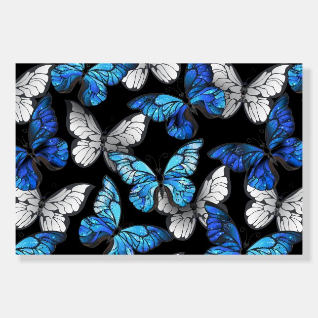 Dark Seamless Pattern with Blue Butterflies Morpho Foam Board (Front)