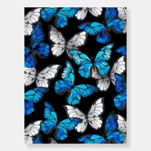 Dark Seamless Pattern with Blue Butterflies Morpho Foam Board