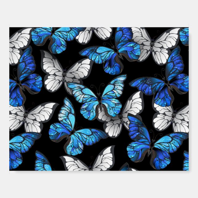 Dark Seamless Pattern with Blue Butterflies Morpho Foam Board (Front)